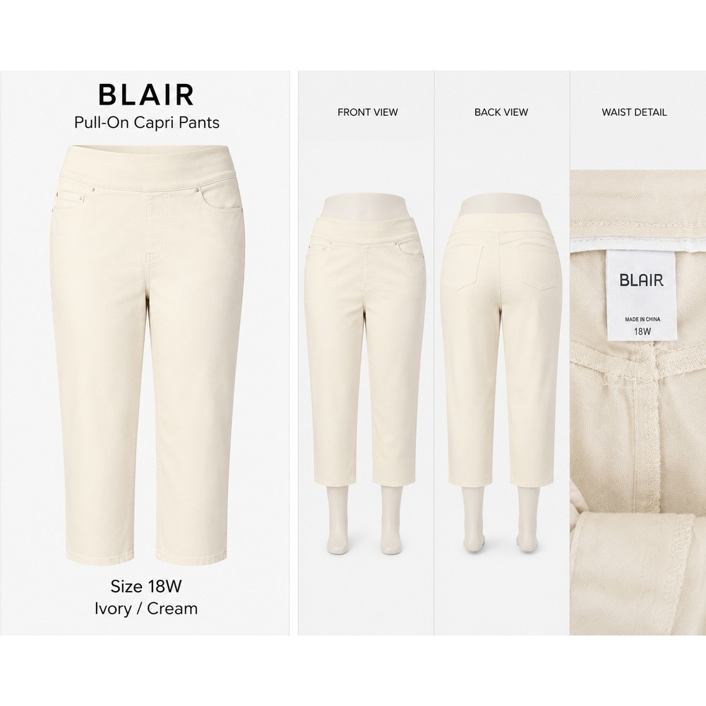 Blair Women Ivory Cream Pull-On Capri Pants Plus Size 18W Elastic‎ Waist Cropped